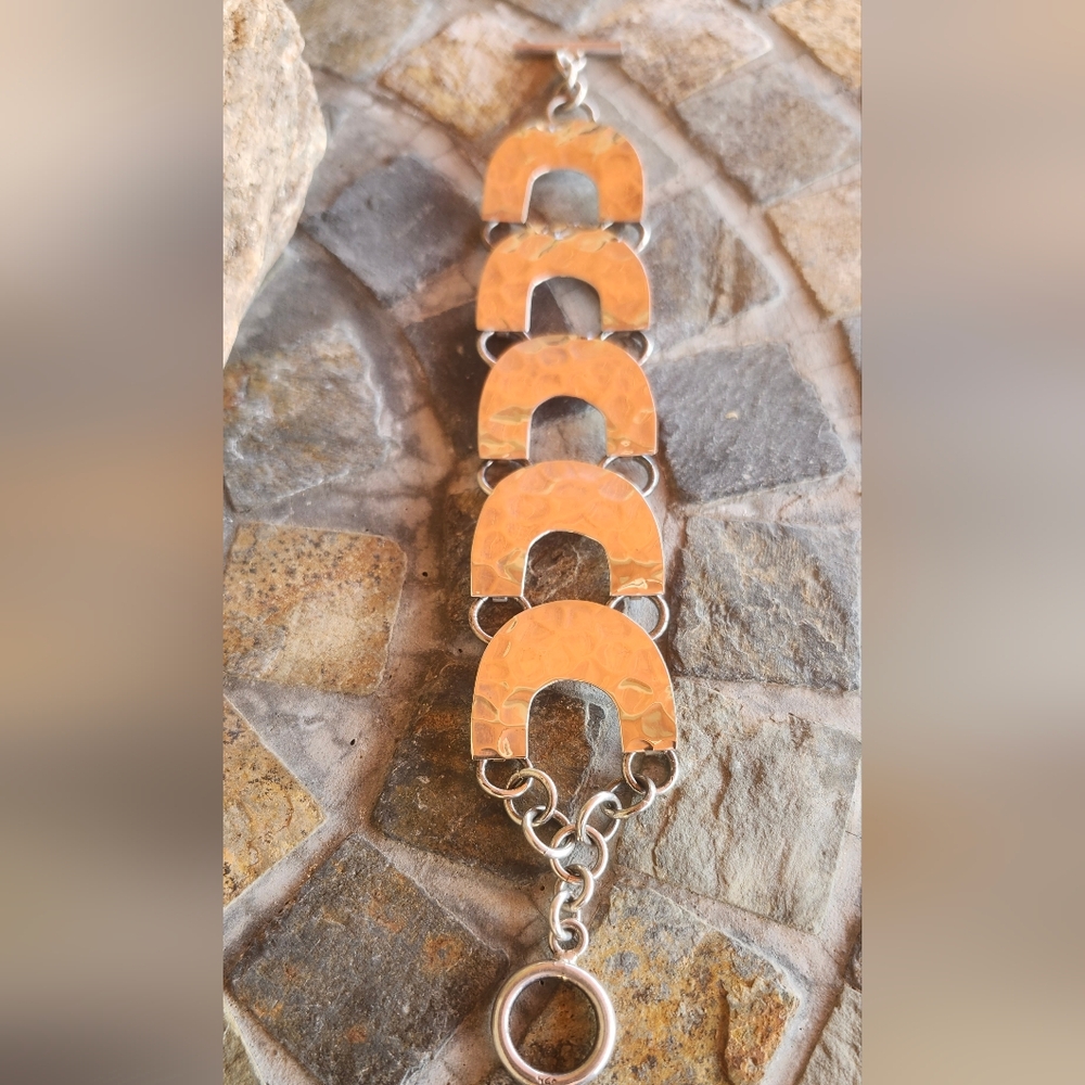 Sterling Silver hammered Link Bracelet - Picture 15 of 16